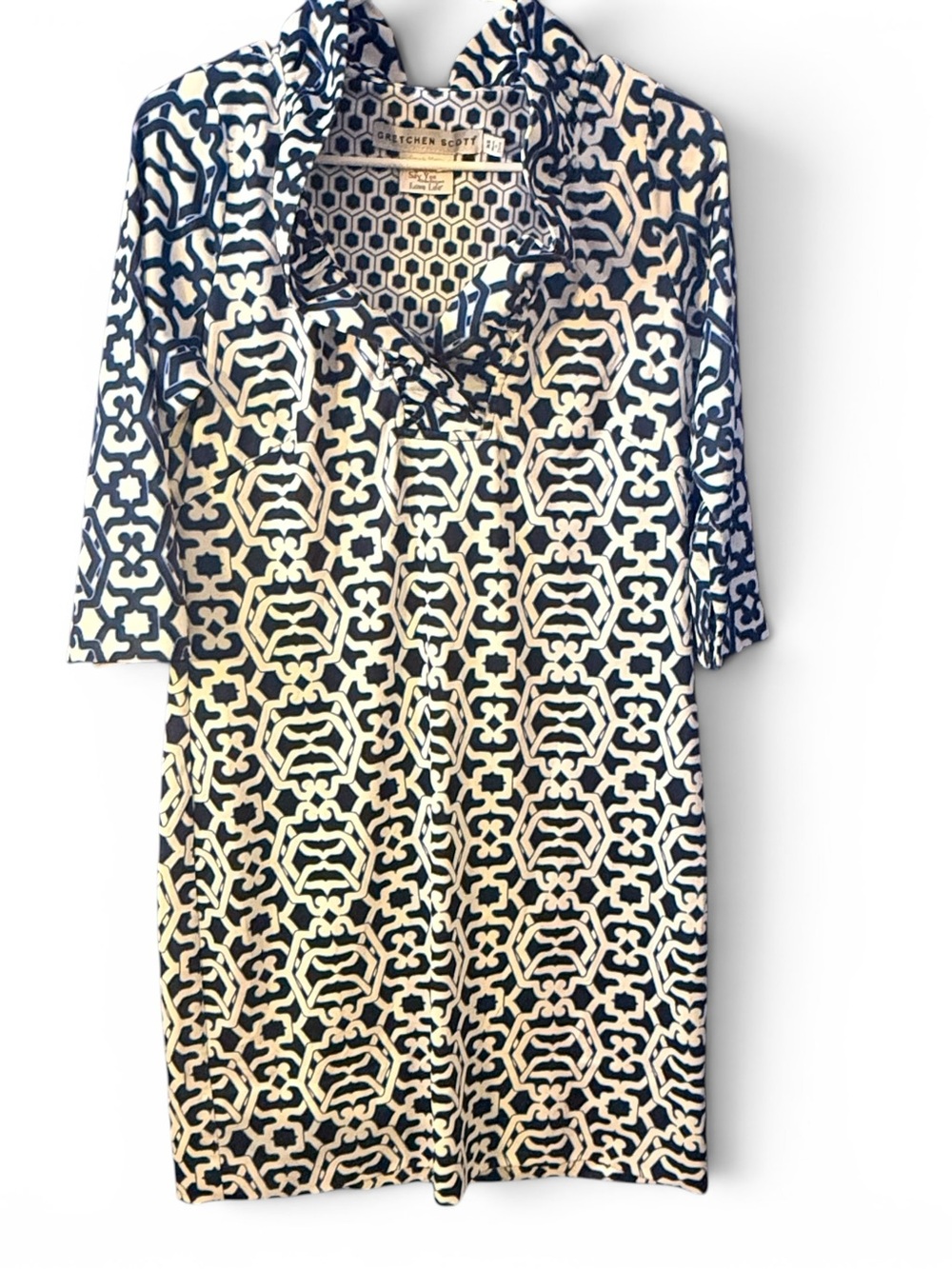 Gretchen Scott Designs Navy and White Geometric Tunic Dress